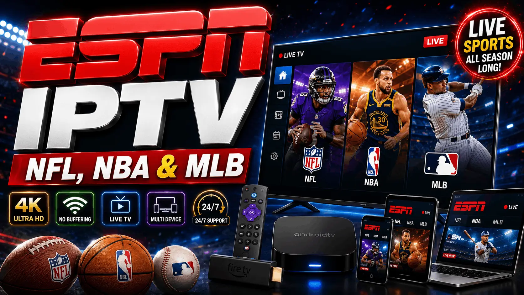 ESPN IPTV — watch NFL, NBA and MLB live in 2026 with an IPTV subscription in the USA