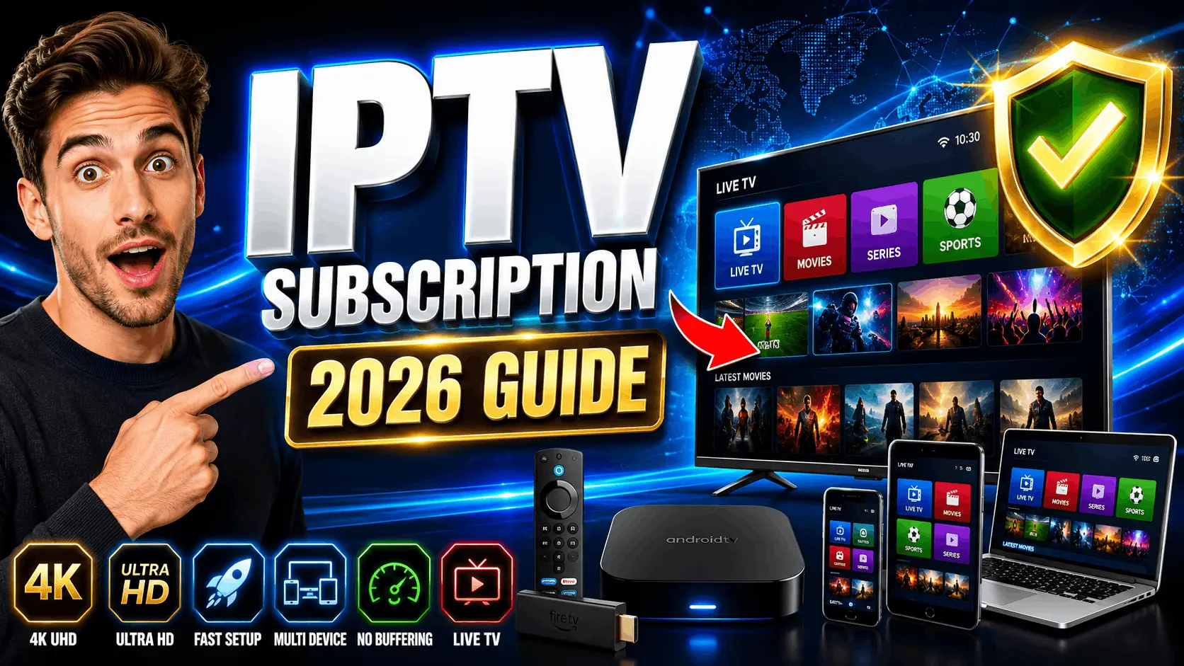 IPTV subscription — 30,000+ US channels including ESPN, HBO, NFL and NBA streaming in 4K